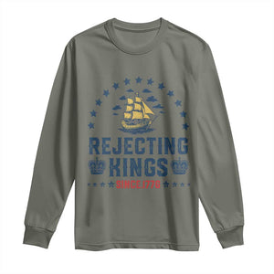 Rejecting Kings Since 1776 Long Sleeve Shirt Vintage Patriotic Ship No King In America TS02 Military Green Print Your Wear