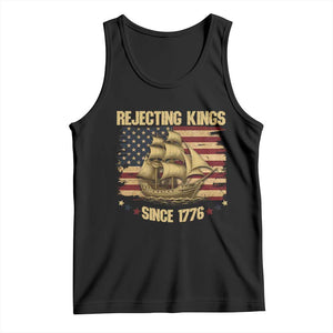 Rejecting Kings Since 1776 Tank Top Historic Ship Sailboat Distressed American Flag TS02 Black Print Your Wear