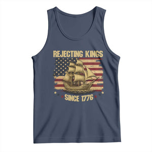 Rejecting Kings Since 1776 Tank Top Historic Ship Sailboat Distressed American Flag TS02 Navy Print Your Wear