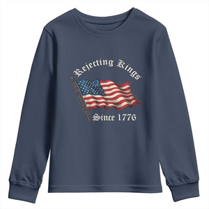 Rejecting Kings Youth Sweatshirt Since 1776 No Kings In America Retro US Flag TS10 Navy Print Your Wear