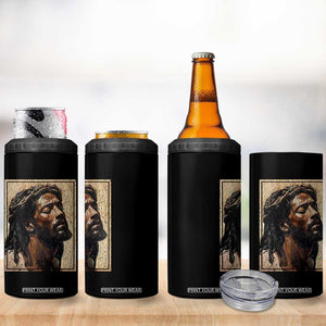 Religious Black Jesus With Crown Of Thorns 4 in 1 Can Cooler Tumbler TS11 Print Your Wear