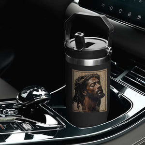 Religious Black Jesus With Crown Of Thorns Flip Straw Tumbler TS11 Print Your Wear