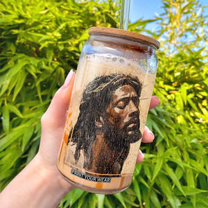 Religious Black Jesus With Crown Of Thorns Glass Can TS11 Print Your Wear
