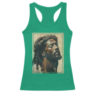 Religious Black Jesus With Crown Of Thorns Racerback Tank Top TS11 Irish Green Print Your Wear