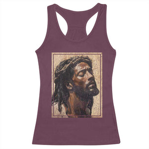 Religious Black Jesus With Crown Of Thorns Racerback Tank Top TS11 Maroon Print Your Wear