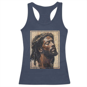 Religious Black Jesus With Crown Of Thorns Racerback Tank Top TS11 Navy Print Your Wear