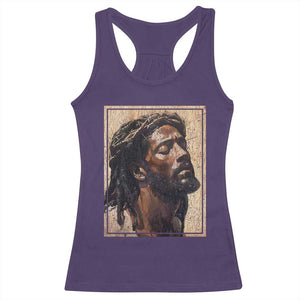 Religious Black Jesus With Crown Of Thorns Racerback Tank Top TS11 Purple Print Your Wear
