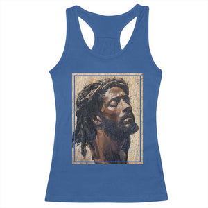 Religious Black Jesus With Crown Of Thorns Racerback Tank Top TS11 Royal Blue Print Your Wear