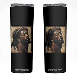 Religious Black Jesus With Crown Of Thorns Skinny Tumbler TS11 Black Print Your Wear