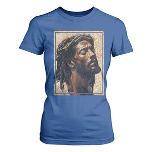 Religious Black Jesus With Crown Of Thorns T Shirt For Women TS11 Royal Blue Print Your Wear