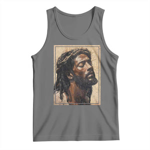 Religious Black Jesus With Crown Of Thorns Tank Top TS11 Black Heather Print Your Wear