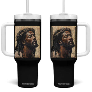 Religious Black Jesus With Crown Of Thorns Tumbler With Handle TS11 One Size: 40 oz Black Print Your Wear