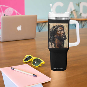 Religious Black Jesus With Crown Of Thorns Tumbler With Handle TS11 Print Your Wear