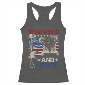 Remember And Honor Racerback Tank Top Memorial Day Veteran Boots American Flag TS11 Dark Heather Print Your Wear