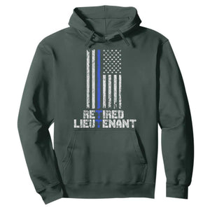 Retired Police Lieutenant Hoodie Retirement Blue Line American Flags TS10 Dark Forest Green Print Your Wear