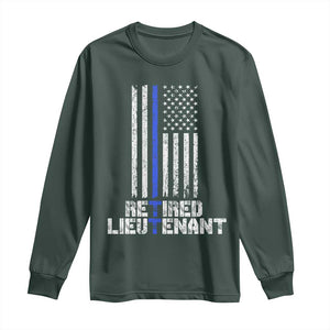 Retired Police Lieutenant Long Sleeve Shirt Retirement Blue Line American Flags TS10 Dark Forest Green Print Your Wear