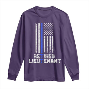 Retired Police Lieutenant Long Sleeve Shirt Retirement Blue Line American Flags TS10 Purple Print Your Wear