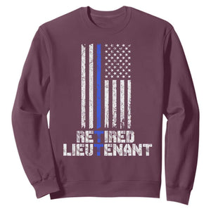 Retired Police Lieutenant Sweatshirt Retirement Blue Line American Flags TS10 Maroon Print Your Wear