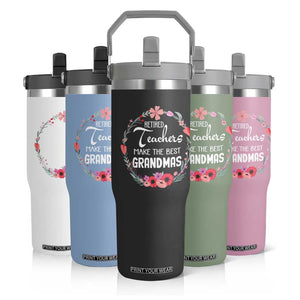 Retired Teacher Flip Straw Tumbler Floral For Grandmas Retirement TS10 Print Your Wear