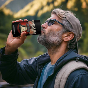 Retro 4th of July Liberty Bell 4 in 1 Can Cooler Tumbler Democracy Is Dying But Hey Nice Fireworks Political Satire TS02 Print Your Wear