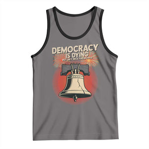 Retro 4th of July Liberty Bell Tank Top Democracy Is Dying But Hey Nice Fireworks Political Satire TS02 Deep Heather Black Print Your Wear