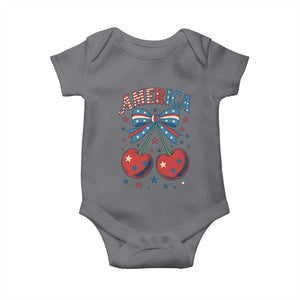 Retro Americana Cherries and Stars Coquette Bow Baby Onesie America Cute Patriotic 4th Of July US TS02 Charcoal Print Your Wear