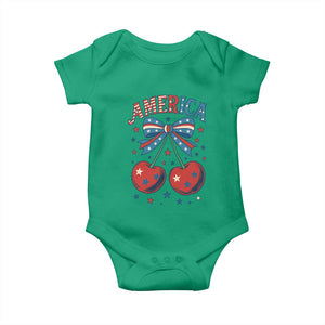 Retro Americana Cherries and Stars Coquette Bow Baby Onesie America Cute Patriotic 4th Of July US TS02 Irish Green Print Your Wear