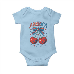 Retro Americana Cherries and Stars Coquette Bow Baby Onesie America Cute Patriotic 4th Of July US TS02 Light Blue Print Your Wear