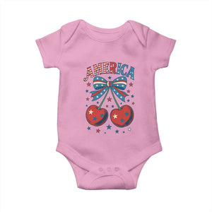 Retro Americana Cherries and Stars Coquette Bow Baby Onesie America Cute Patriotic 4th Of July US TS02 Light Pink Print Your Wear