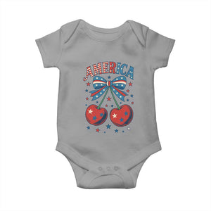 Retro Americana Cherries and Stars Coquette Bow Baby Onesie America Cute Patriotic 4th Of July US TS02 Sport Gray Print Your Wear