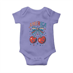 Retro Americana Cherries and Stars Coquette Bow Baby Onesie America Cute Patriotic 4th Of July US TS02 Violet Print Your Wear