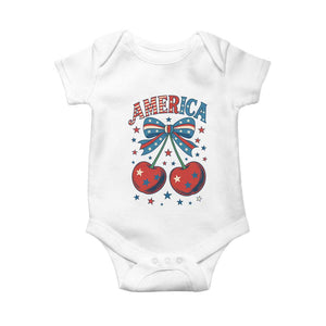 Retro Americana Cherries and Stars Coquette Bow Baby Onesie America Cute Patriotic 4th Of July US TS02 White Print Your Wear