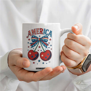 Retro Americana Cherries and Stars Coquette Bow Coffee Mug America Cute Patriotic 4th Of July US TS02 Print Your Wear