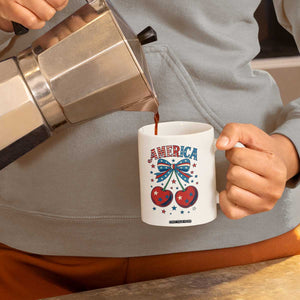 Retro Americana Cherries and Stars Coquette Bow Coffee Mug America Cute Patriotic 4th Of July US TS02 Print Your Wear