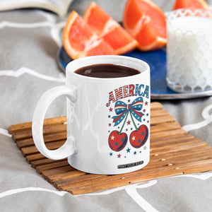 Retro Americana Cherries and Stars Coquette Bow Coffee Mug America Cute Patriotic 4th Of July US TS02 Print Your Wear