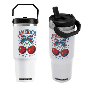 Retro Americana Cherries and Stars Coquette Bow Flip Straw Tumbler America Cute Patriotic 4th Of July US TS02 One Size: 30 oz White Print Your Wear