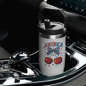 Retro Americana Cherries and Stars Coquette Bow Flip Straw Tumbler America Cute Patriotic 4th Of July US TS02 Print Your Wear