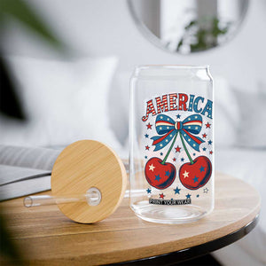 Retro Americana Cherries and Stars Coquette Bow Glass Can America Cute Patriotic 4th Of July US TS02 Print Your Wear