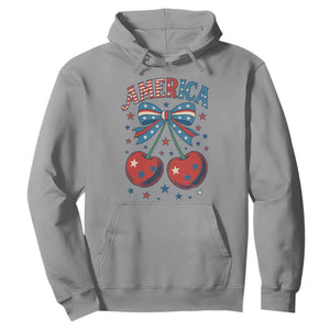 Retro Americana Cherries and Stars Coquette Bow Hoodie America Cute Patriotic 4th Of July US TS02 Sport Gray Print Your Wear