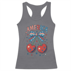 Retro Americana Cherries and Stars Coquette Bow Racerback Tank Top America Cute Patriotic 4th Of July US TS02 Charcoal Print Your Wear