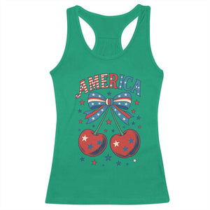 Retro Americana Cherries and Stars Coquette Bow Racerback Tank Top America Cute Patriotic 4th Of July US TS02 Irish Green Print Your Wear
