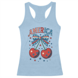 Retro Americana Cherries and Stars Coquette Bow Racerback Tank Top America Cute Patriotic 4th Of July US TS02 Light Blue Print Your Wear