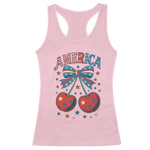 Retro Americana Cherries and Stars Coquette Bow Racerback Tank Top America Cute Patriotic 4th Of July US TS02 Light Pink Print Your Wear
