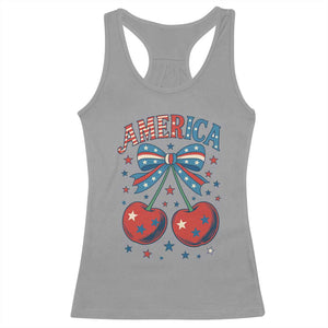 Retro Americana Cherries and Stars Coquette Bow Racerback Tank Top America Cute Patriotic 4th Of July US TS02 Sport Gray Print Your Wear