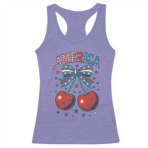 Retro Americana Cherries and Stars Coquette Bow Racerback Tank Top America Cute Patriotic 4th Of July US TS02 Violet Print Your Wear