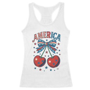 Retro Americana Cherries and Stars Coquette Bow Racerback Tank Top America Cute Patriotic 4th Of July US TS02 White Print Your Wear