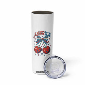 Retro Americana Cherries and Stars Coquette Bow Skinny Tumbler America Cute Patriotic 4th Of July US TS02 Print Your Wear