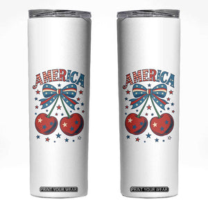 Retro Americana Cherries and Stars Coquette Bow Skinny Tumbler America Cute Patriotic 4th Of July US TS02 White Print Your Wear
