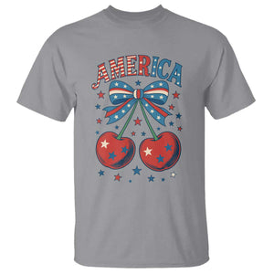 Retro Americana Cherries and Stars Coquette Bow T Shirt America Cute Patriotic 4th Of July US TS02 Sport Gray Print Your Wear
