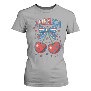 Retro Americana Cherries and Stars Coquette Bow T Shirt For Women America Cute Patriotic 4th Of July US TS02 Sport Gray Print Your Wear